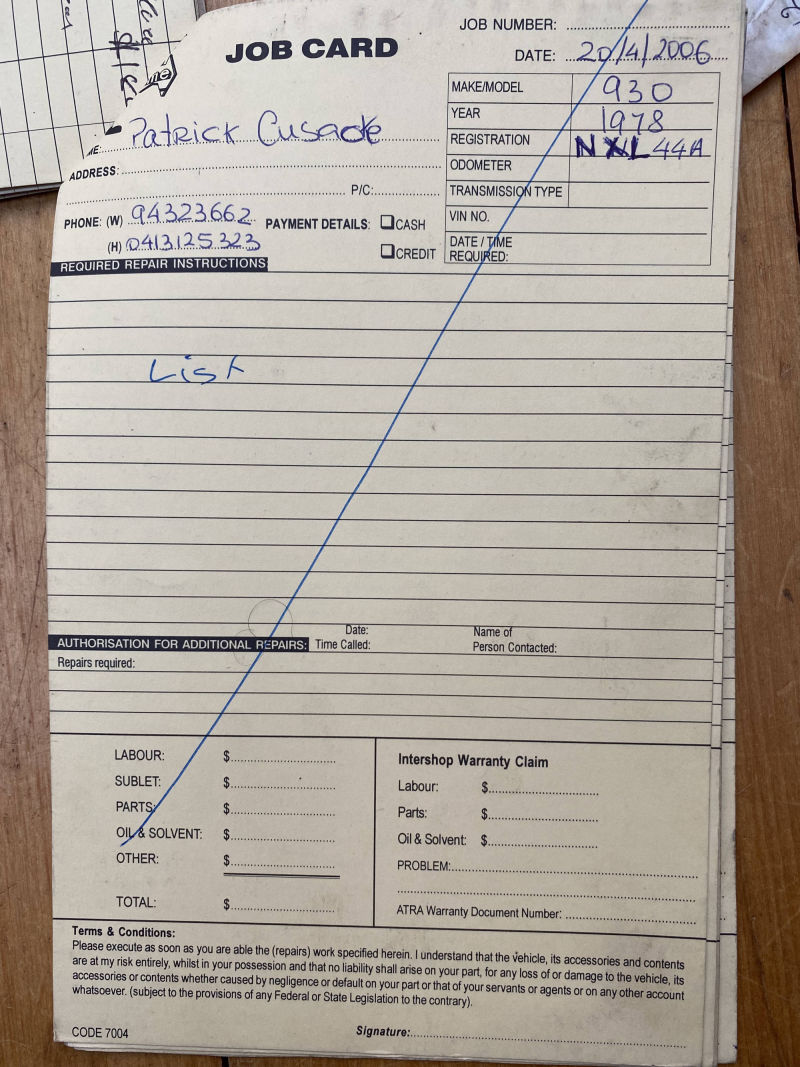 Porsche 930 Service Card Cover - Electrics & Misc