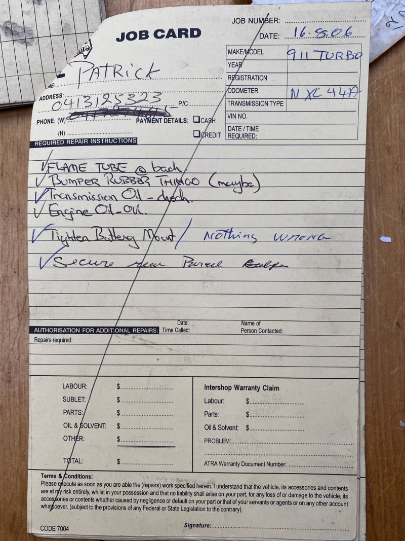 Porsche 930 Service Card Cover - Flame Tube & Misc