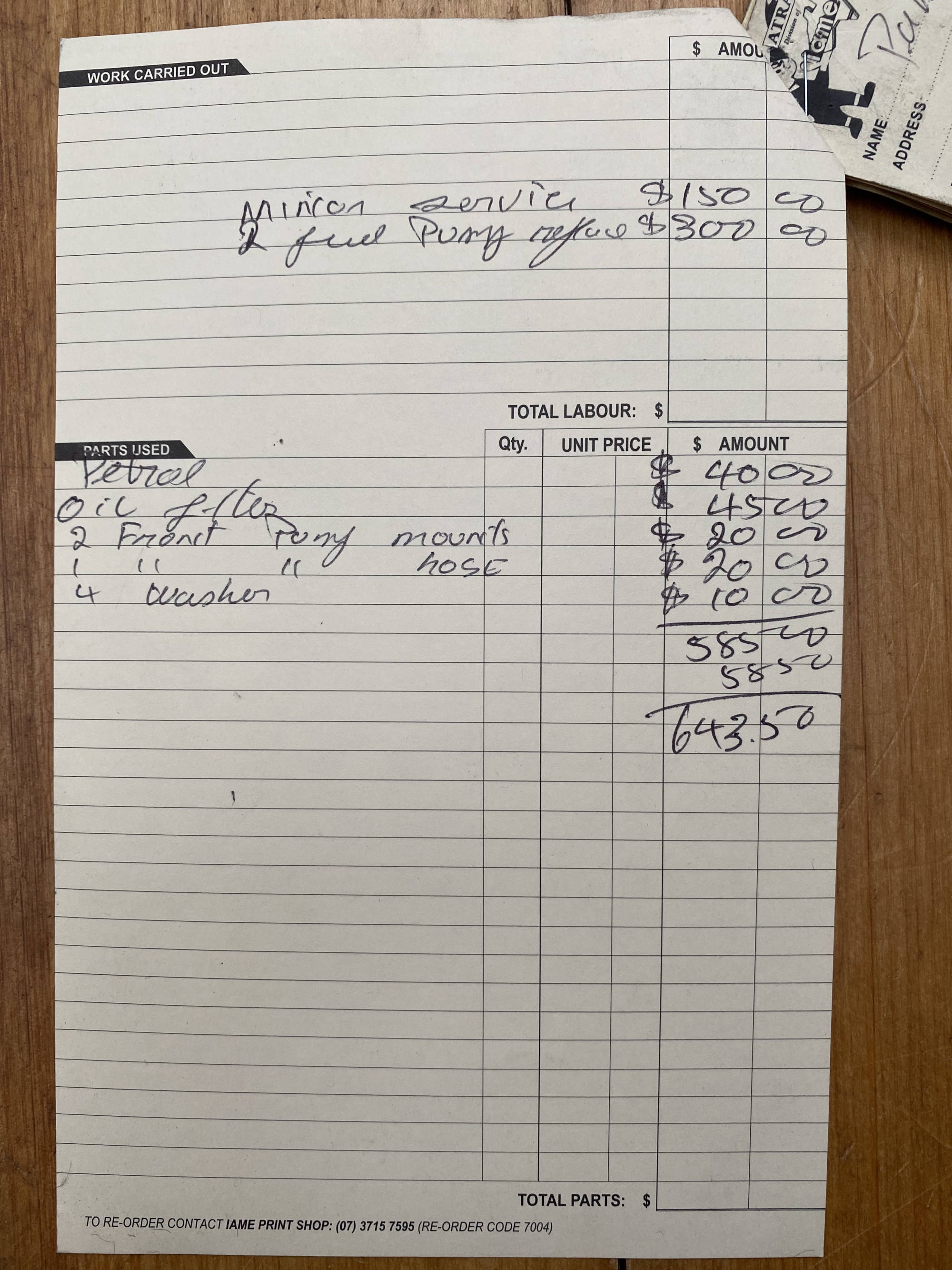 Porsche 930 Service Card - New Fuel Pumps 2018