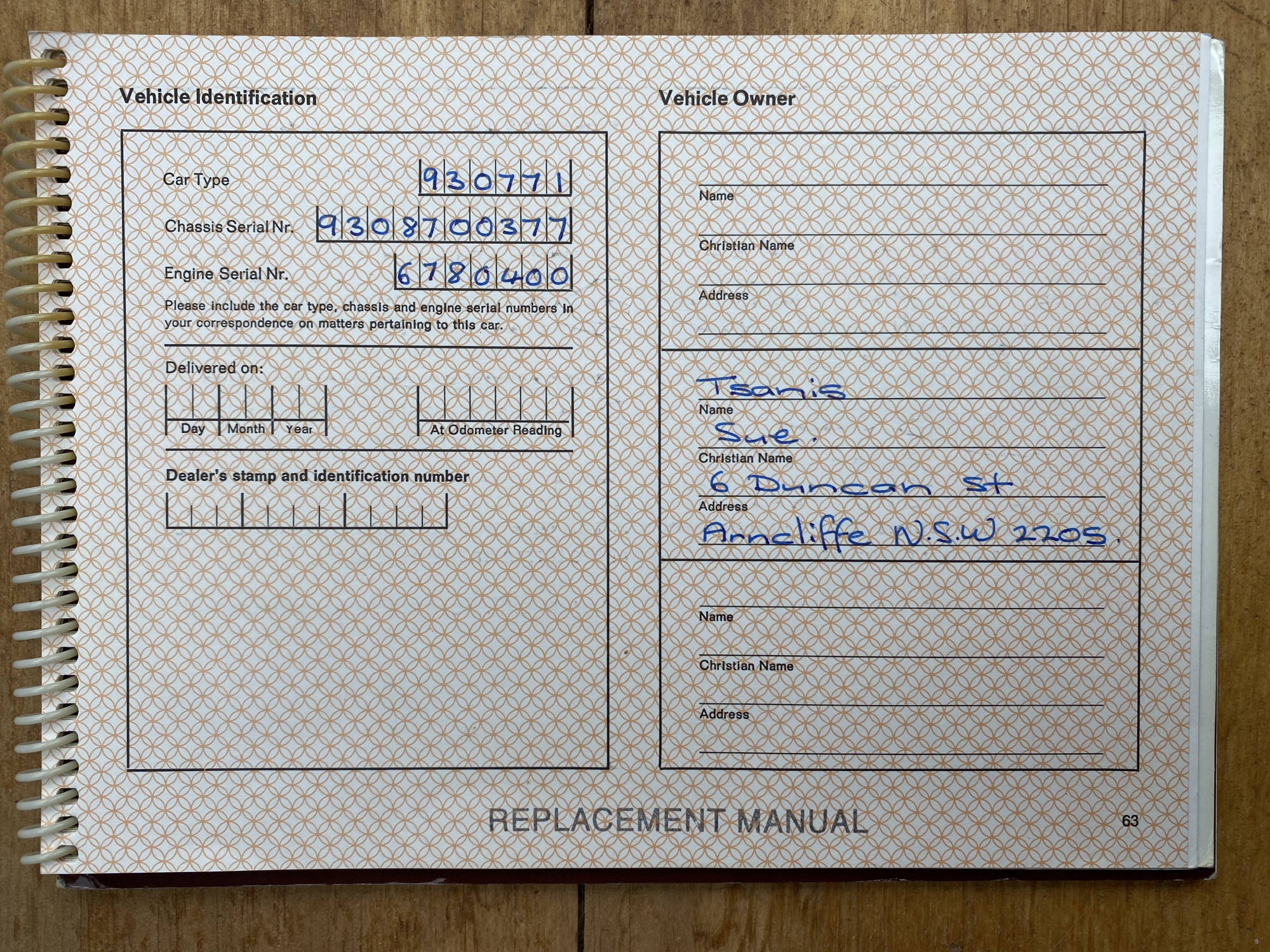Porsche 930 Log Books Original Owner