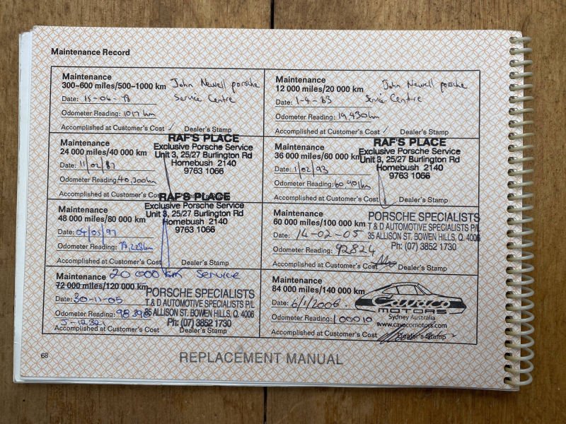 Porsche 930 Log Books Page One