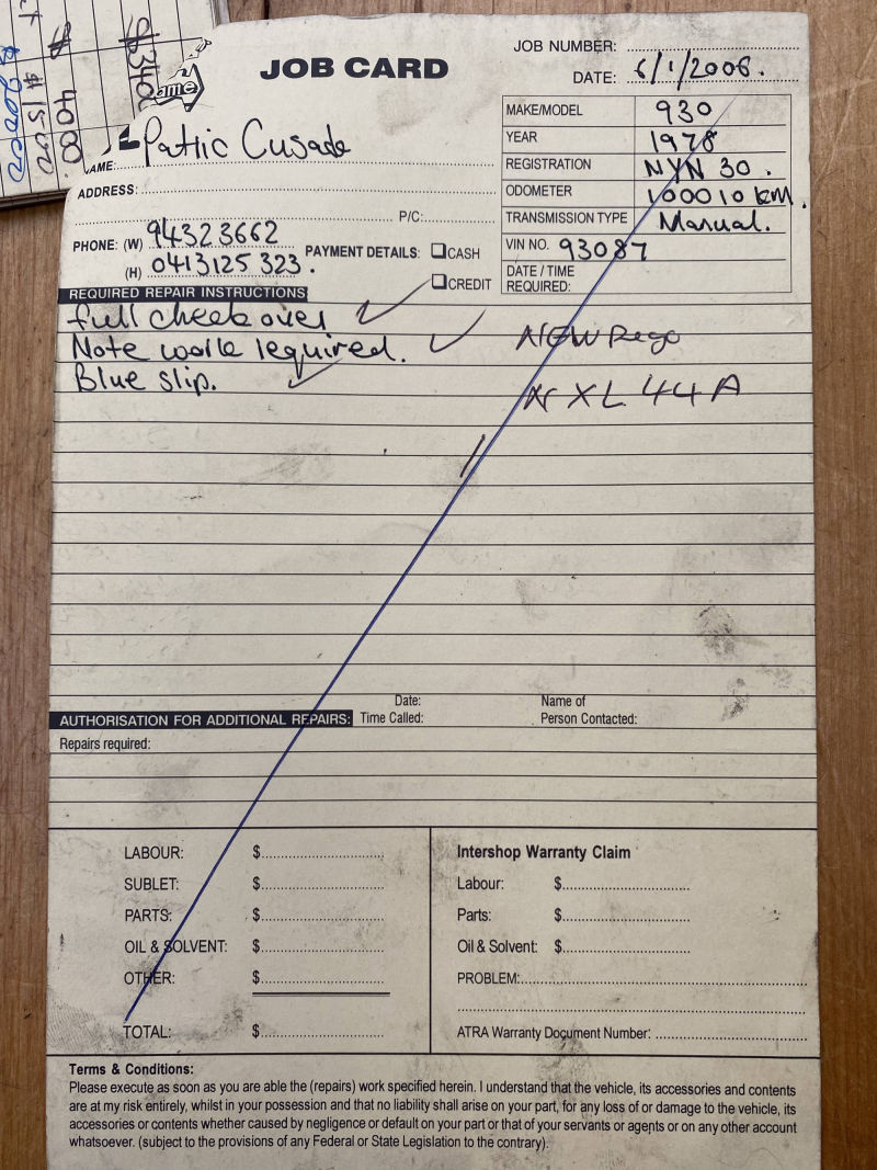 Porsche 930 Service Card Cover 2006
