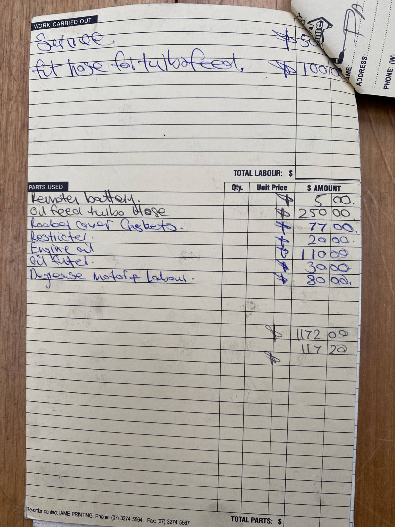 Porsche 930 Service Card - Oil Lines Overhaul 2007