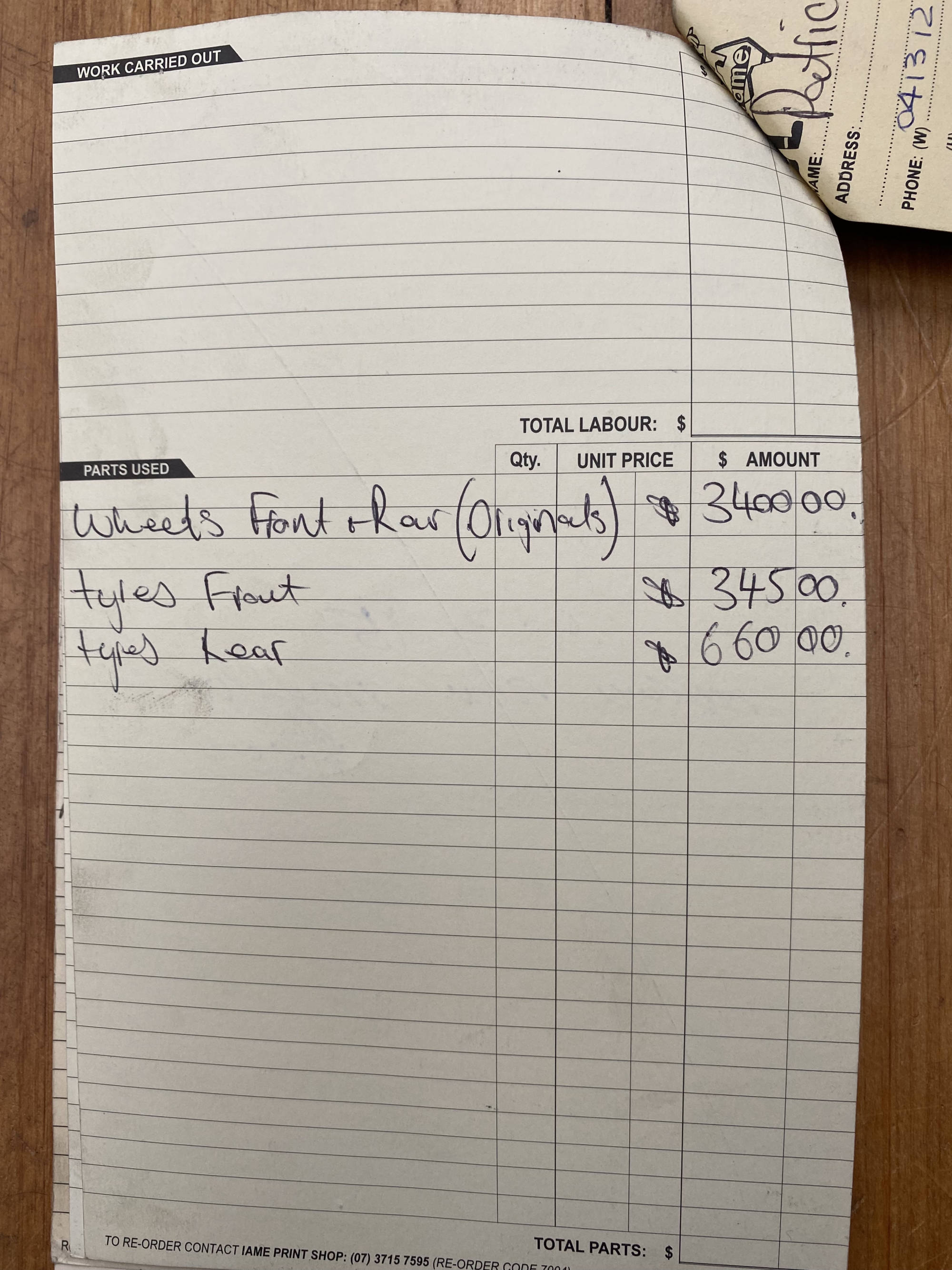 Porsche 930 Service Card - Original Rims and Muffler 2014
