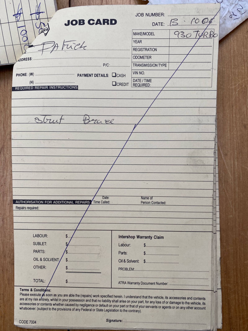 Porsche 930 Service Card Cover - Strut Brace 2006