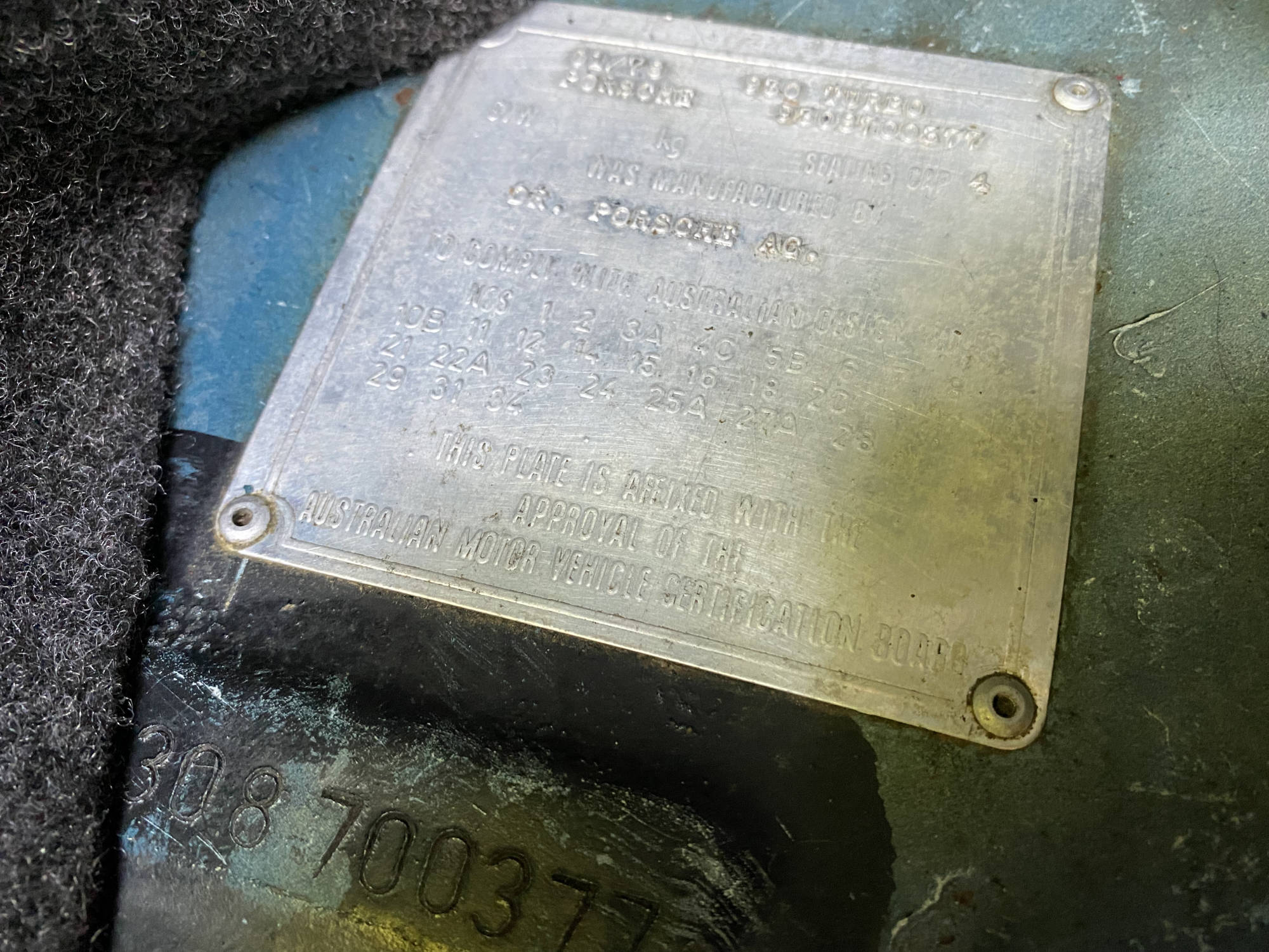 Porsche 930 Australian Compliance Plate